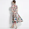 Boutique Damen Blumenkleid Sommer bedruckte Kleider High-End-Mode Rüschen Blumen Lady Big Swing bedruckte Kleider OL Holiday Runway Kleider