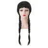 Chignon Long Black Braided Wig With Bangs Pigtail Wednesday Wigs Halloween Gothic Costume Braids Anime Double Braided