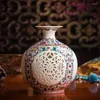 Vases Antique Jingdezhen Handicraft Ceramic Vase Chinese Pierced Hollow Wedding Gifts Home Furnishing Decoration Craft Articles