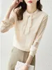 2023 Spring Autumn Chiffon Long Sleeve Womens Clothing Elegant Chic Bow Oneck Thin Shirt Solid Color Pullover Blouse Women 240304