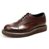 Casual Shoes A097 British Thick Sole Genuine Leather Men's Lace-UP Real Vintage Man Hand-made Male Leisure