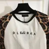 T-shirt patchwork à manches longues, lettre brodée sur la poitrine, imprimé léopard, 2 couleurs, noir et blanc, nouvelle collection