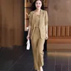 Calças femininas de duas peças Mulheres tornozelo comprimento conjunto longo jaqueta elegante terno de negócios com lapela cardigan alta para profissional