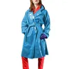 Women's Trench Coats Fashion Long Coat For Women High Street Shiny PVC Leather Jacket Sleeve Loose Solid Belt Nightclub