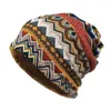 Bérets d'hiver chapeau chaud imprimé ethnique double usage femmes écharpe doux coupe-vent cou couverture protecteur élégant fonctionnel météo