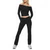 Pantalon de deux pièces pour femmes Femmes 2 tenues de l'épaule à manches longues en tricot Crop Tops Set Sweatsuit Slim Fit Lounge Ensembles Survêtement