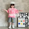 Kids tie-dye korte mouwen T-shirts jongens lachend gezicht gedrukt katoen Tees 2024 zomer kinderen cartoon casual shorts Z7283