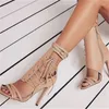 Dress Shoes Cross-tied Cover Heel Female Pumps Pink Open Toe Zapatos Mujer Spring Fashion Women Buckle Strap Boots