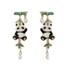 Dingle örhängen söt panda trendig legering emalj bambu form stud tofs örhänge smycken för kvinnor flickor tillbehör gåva