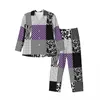 Heren nachtkleding Patchwork Print Pyjama Set Herfst Paars en Zwart Kawaii Kamer Dame 2-delig Informeel Oversize Bedrukt Thuispak Cadeau