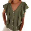 Women's Blouses Women Casual Shirt Stylish V-neck Ruffle Sleeve Loose Fit Streetwear Tops For Summer Dressy Fashion