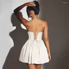 Casual Dresses Summer Sexy Mini Dress Women Solid Streetwear White Sleeveless Backless BodyCon Club Elegant Party A-Line