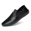 Casual Shoes 2024 Lightweight Loafers Men Leather Male Sneakers Office Breathable Hollow Out Comfortable Driving