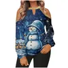 Koszule damskie Retro Kobiety świąteczna koszulka Snowman 3D Bluza Jesienna moda O-Neck Long Rleeve Bluzka Lady Casual Loose Pullover