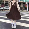 Basic Casual Dresses Bow Patchwork Sailor Collar Long Sle Dresses Summer Kaii Loose Black Long Dress New Spring Korean Fashion Vintage SkirtC24315