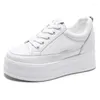 Casual schoenen 7 cm microfiber leer dames wit platform wig verborgen hak dikke sneakers skateboard