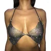 Canotte da donna Strass da donna Maglia a rete Reggiseni con scollo all'americana Gioielli per il corpo scavati Vestito da festa