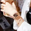 Roségoldene quadratische Uhren für Damen, hochwertige, minimalistische Damenuhr, Quarz-Armbanduhr, klassische Uhren mit Edelstahlband, 240318
