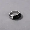 European and American Niche Minimalist Fashion OL Ring Copper Plated Platinum Inlaid Black Agate Ring Instagram Style Personalized Trend Exquisite Ring