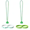 Party Decoration St. Patrick's Day Green Shamrock Beaded Necklace Rubber Admand Set Irish Clover Carnival Favors Kids Adults Accessories