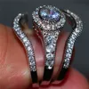 2024 Ins Top Vente Anneaux De Mariage Bijoux Vintage 3PCS 10KT Or Blanc Remplissage Rond Coupe 5A Zircon Cubique Fête Éternité Femmes Bague De Mariée Ensemble Cadeau