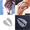 Bagues de bande Sparkling Vintage Bijoux de mode Sterling Sier FL Marquise Cut Blanc Topaz CZ Diamant Eternity Wing Plume Réglable Rin Dhijj