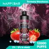 Blue Razz Strawberry Waterelon Fruit Puff Vapes Disponível Happ Bar Hs12000 Slim Vape 12000 12k Puffs com bateria recarregável e suco recarregável