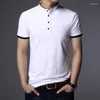 Polos masculinos de negócios casual polo manga curta camiseta verão confortável e respirável top de algodão sólido