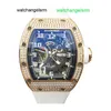 Male Timepiece Wristwatch RM Wrist Watch RM030 Rear Diamond 18K Rose Gold Mens Hollow Watch Barrel Type Automatic Mechanical Watch