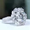 Cluster Ringen Houtros 3 Grote Moissanite Diamanten Ring 925 Sterling Zilver Vonken Bloem Engagement Luxe Sieraden GRA