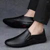 Chaussures décontractées Style rétro en cuir pour hommes, mocassins à enfiler, véritable confort de mariage d'affaires