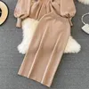 ワークドレスファッションソリッドニット2ピーススカートセット女性春秋の長袖セーターハイウエストボディコンカジュアル服
