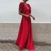 Casual Dresses Formal Party Dress Women Sexy Deep V-Neck Long Solid Color Elegant Flying Sleeves Backless Maxi Evening Robe