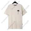 Tik Tok influenciador da mesma marca de designer de algodão puro Palm Tree Paint Dot Print Camiseta solta de manga curta para homens e mulheres High Street meia manga