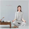 Ethnische Kleidung 2024 Chinesische Kung Fu Tai Chi Kampfkunst Yoga Wushu Uniform Baumwolle Leinen Tops Hosen Set Übung Training Anzug Drop de OTST0