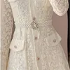 Casual Dresses High Quality Design Runway Dress 2024 Spring French Long-Sleeved V-Neck Single-Breasted Elegant Lace Woman