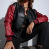 Jaqueta feminina casual zip up casacos outerwear retalhos blusão esfrega jaquetas de couro senhoras motocicleta 240315