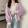 Maglia da donna Cardigan con scollo a V Maglioni da donna Top lavorato a maglia rosa per le donne Bottone invernale Viola Saldi Offerte Top alti Cashmere