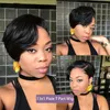 Straight T Part Lace Wig Prepluck Brazilia Human Hair Natural Hairline Pixie Cut Transparent Wigs For Women