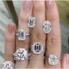100% de lujo de 925 anillos de plata esterlina, anillo de compromiso de boda para mujer, anillo de diamante de imitación ovalado grande de 5 quilates, joyería fina
