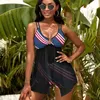 Swimwear femminile sexy bandiera americana Elegante bikini set di bikini star e costumi da bagno a strisce mesh carina sport usura da spiaggia personalizzata