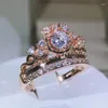 Anéis de cluster 925 prata vendendo coroa zircão anel para senhoras blingbling rosa ouro mulheres aniversário noivado jóias de casamento