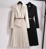 Vintage plissé ceinture Patchwork une pièce Blazer robe femmes élégant bureau dames à manches longues crantée femme automne Midi robe 2024