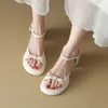 Top Summer Roman Style Sandals Heels One Line Buckle Beach Round Toe Bow High Heel Shoes For Women Sandles Flip Flop 240228