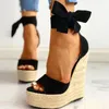 Sandaler 2024 Cross-strap Super High Heels Kilar Leisure Party Espadrille Sandal Straw Platform Shoes For Women Big Size
