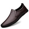 Casual skor äkta läder män sneakers glider på kontoret handgjorda sand svarta lägenheter korea stil lyx för