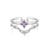 Кольца кластера CANNER Простое кольцо с фиолетовым цветком и цирконом, стерлинговое серебро S925, женская мода, двухслойное, темпераментное, с открытым орнаментом для рук