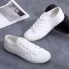 Zapatos informales Unisex de lona blanca, zapatillas planas de tela para estudiantes con cordones vulcanizados de verano, zapatillas planas para mujer