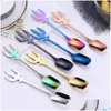 Arts And Crafts Flatware Fruit Fork Stainless Steel Dessert Spoon 7 Colors Ice Cream Spoons Coffee Mti Function Kitchen Accessories Dho7N