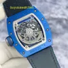 Часы RM Часы с муассанитом Montre Rm030, французская ограниченная серия, 100 штук из синего керамического материала, прозрачные, автоматические, механические